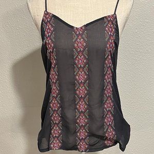 Urban Outfitters Ecote Grey Spaghetti Strap Top with Pink & Orange Embroidery